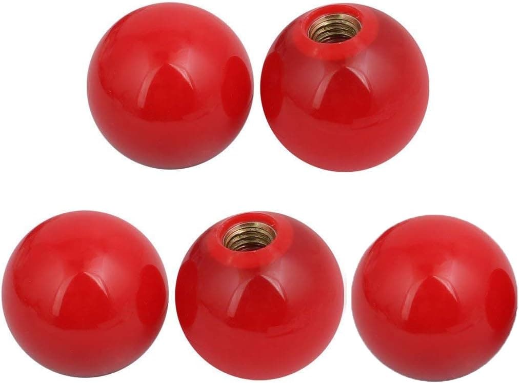 LDEXIN 5 Pcs 0.4 (10mm) Female Thread Bore 1.5 (38mm) Spherical Round Ball Lever Knobs Lathe Tractor Machine Handle - Red