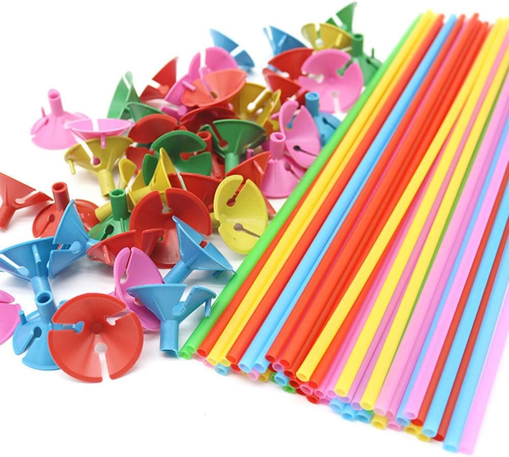 Holoras 100 Pieces Balloon Sticks Holders with Cups 16 Inch for Party, Birthday, Wedding, Anniversary Decoration, Colorful