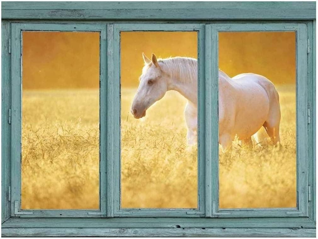 wall26 - Perfectly White Horse in a Wheatfield - Golden Sunny Haze - Wall Mural, Removable Sticker, Home Decor - 36x48 inches