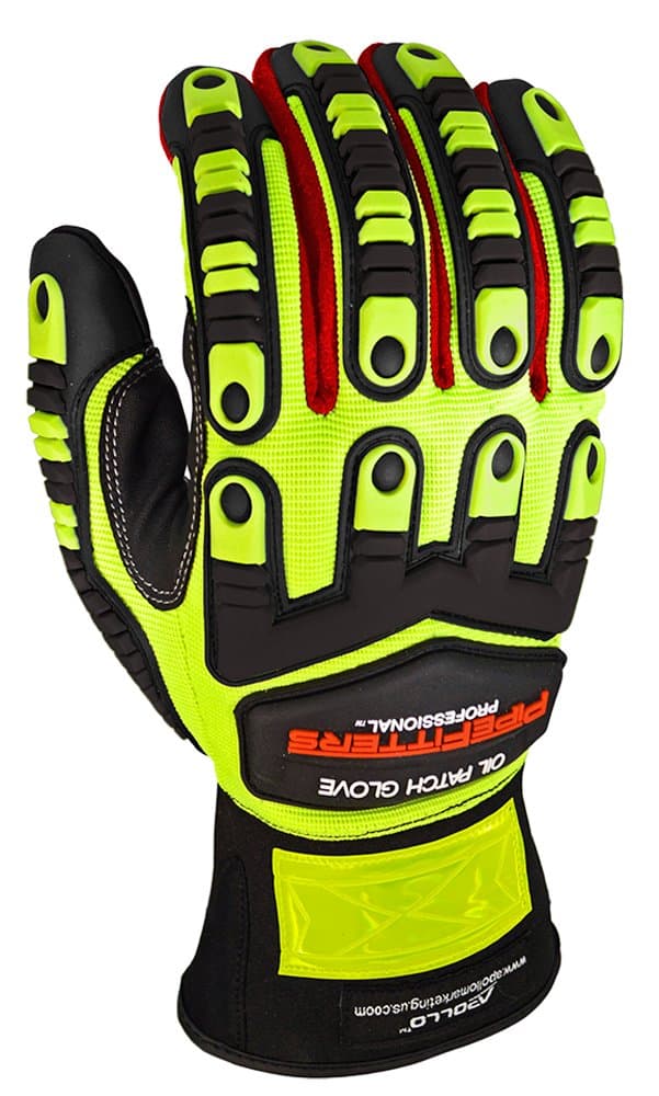 Apollo Performance Work Gloves 3002, Pipefitters Professional Oil Patch Glove, Impact Protection, NeverSlip Technology Grip, Abrasion Protection, Touch Screen Capabilities with Lightning Touch Technology, 1 Pair, Medium, Hi Vis Yellow