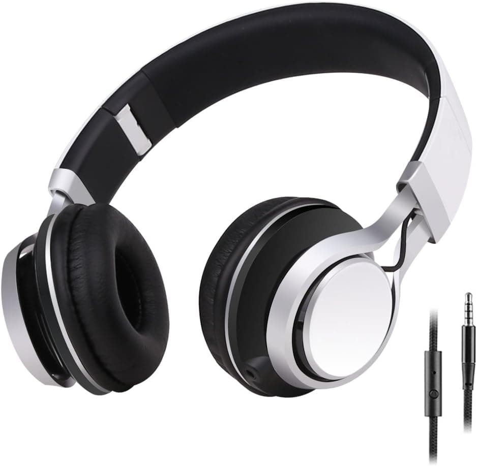 Sound Intone HD30 Headphones with Microphone Lightweight Folding Earphones for iPhone,PC,Laptop, Android Smartphones,Tablet (White)
