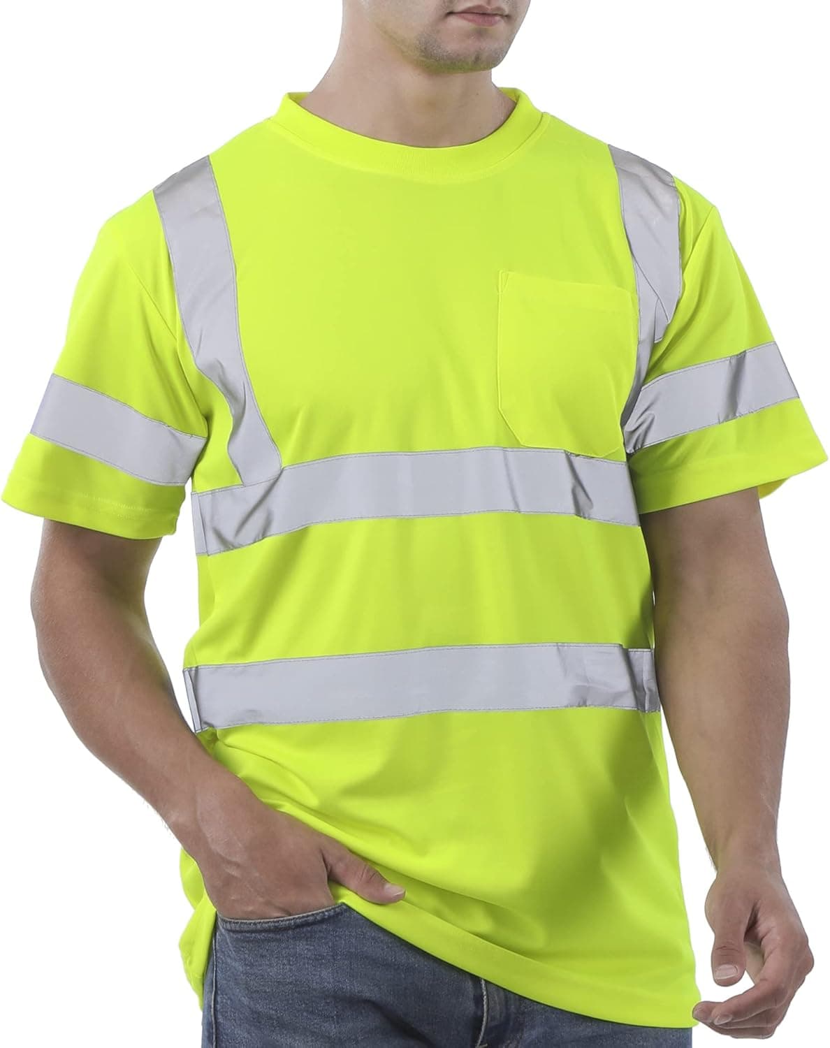 sesafety High Visibility Shirts for Men Class 3 Hi Vis Reflective Construction Shirts for Men with Pocket Safety T Shirts for Men Work Shirts for Men Short Sleeve Yellow XL