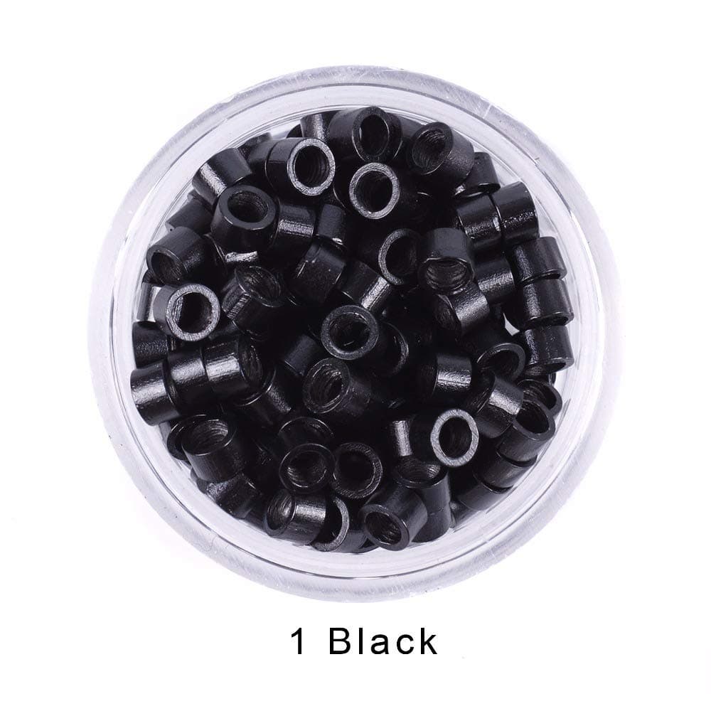 1000Pcs Screw Micro Rings Tube Aluminum Crimp Hair beads micro links 4.0MM for Pre Bonded Human Hair Feather Extensions hair tools (1# Black)
