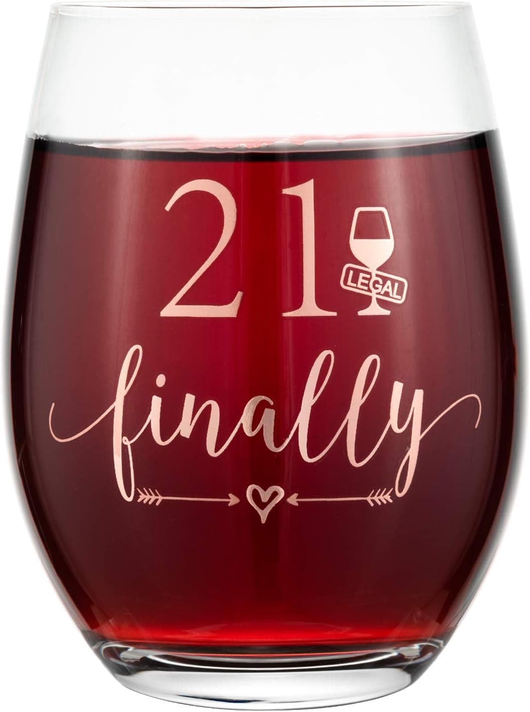 Crisky Rose Gold 21 & Finally Stemless Wine Glass for Girl 21st Birthday Gifts Funny Ideas for Girlfriend, Sister, Friends, Daughter, Her Rose Gold Foil "21 & Finally" 14oz, with Box