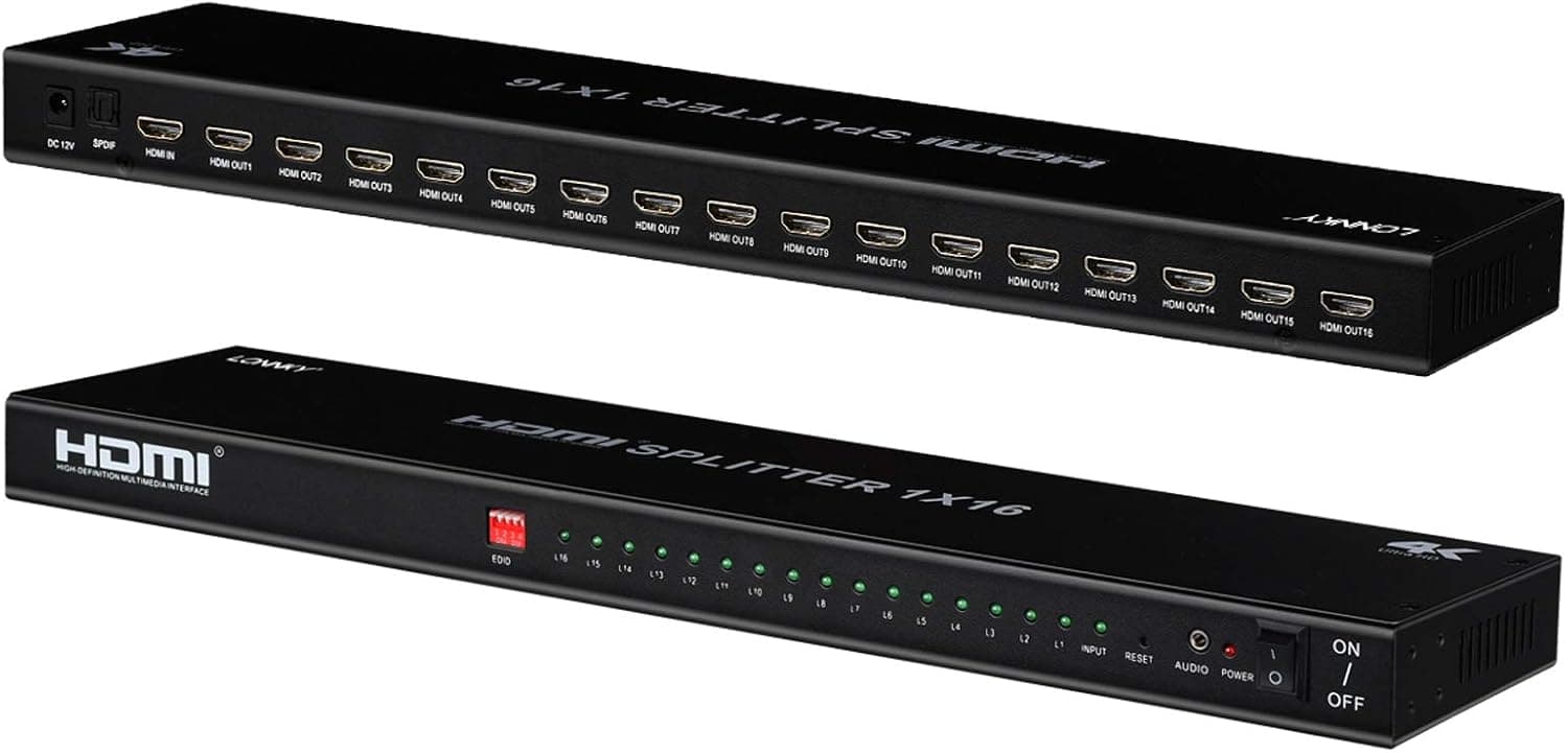 LONNKY Ultra HD 4K 60HZ 1x16 Rack Mount HDMI Splitter High Resolutions Up to Full Ultra HD 1080P and 3D Compatible with Xbox, PS4 PS3 Fire Stick Blu Ray Apple TV HDTV 16 Ports (1 In 16 Out)