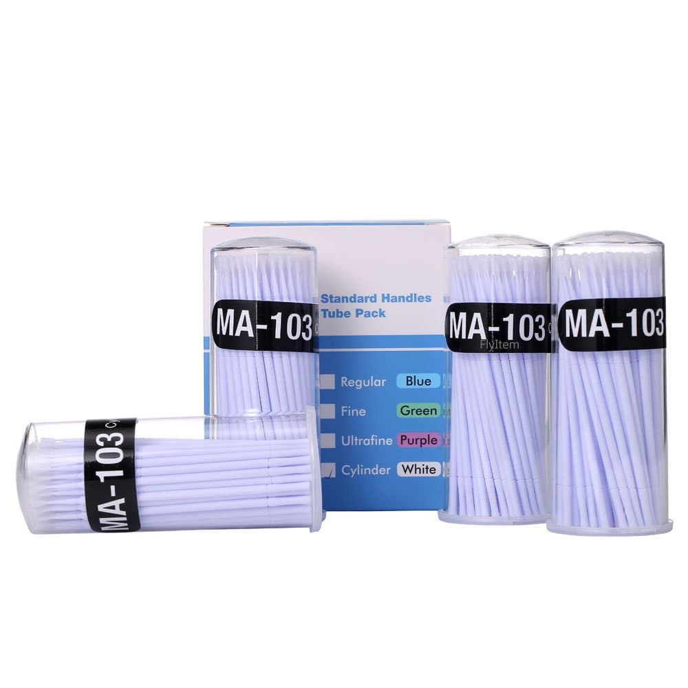 FlyItem 400 Pcs White Professional Cylinder Disposable Micro Mascara Applicator Brush Bendable Individual Eyelash Extension Mini Fiber Swabs Eye Lash Makeup Cosmetic Tool (White)
