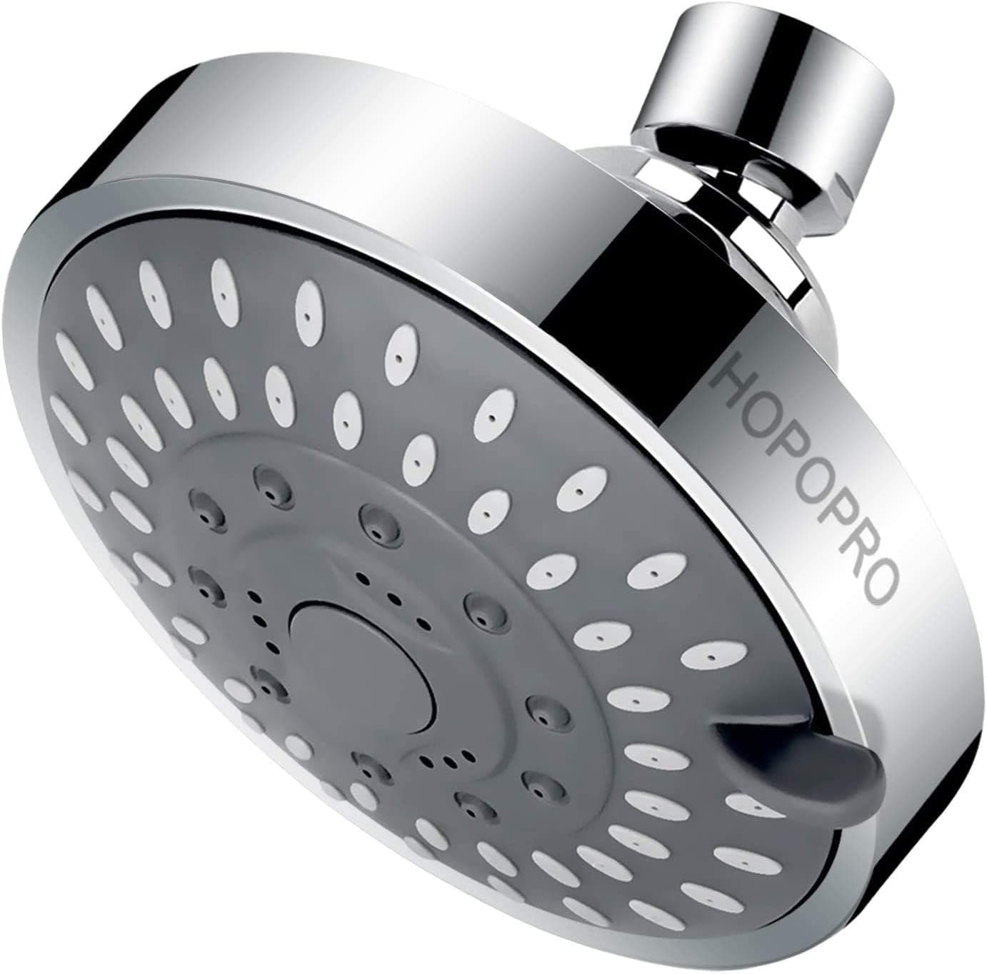 HOPOPRO High Pressure Fixed Shower Head,California Compliant 1.75 GPM, 5-Setting Upgraded Bathroom Showerhead 4 Inch High Flow Shower Head with Adjustable Swivel Ball Joint for Luxury Shower