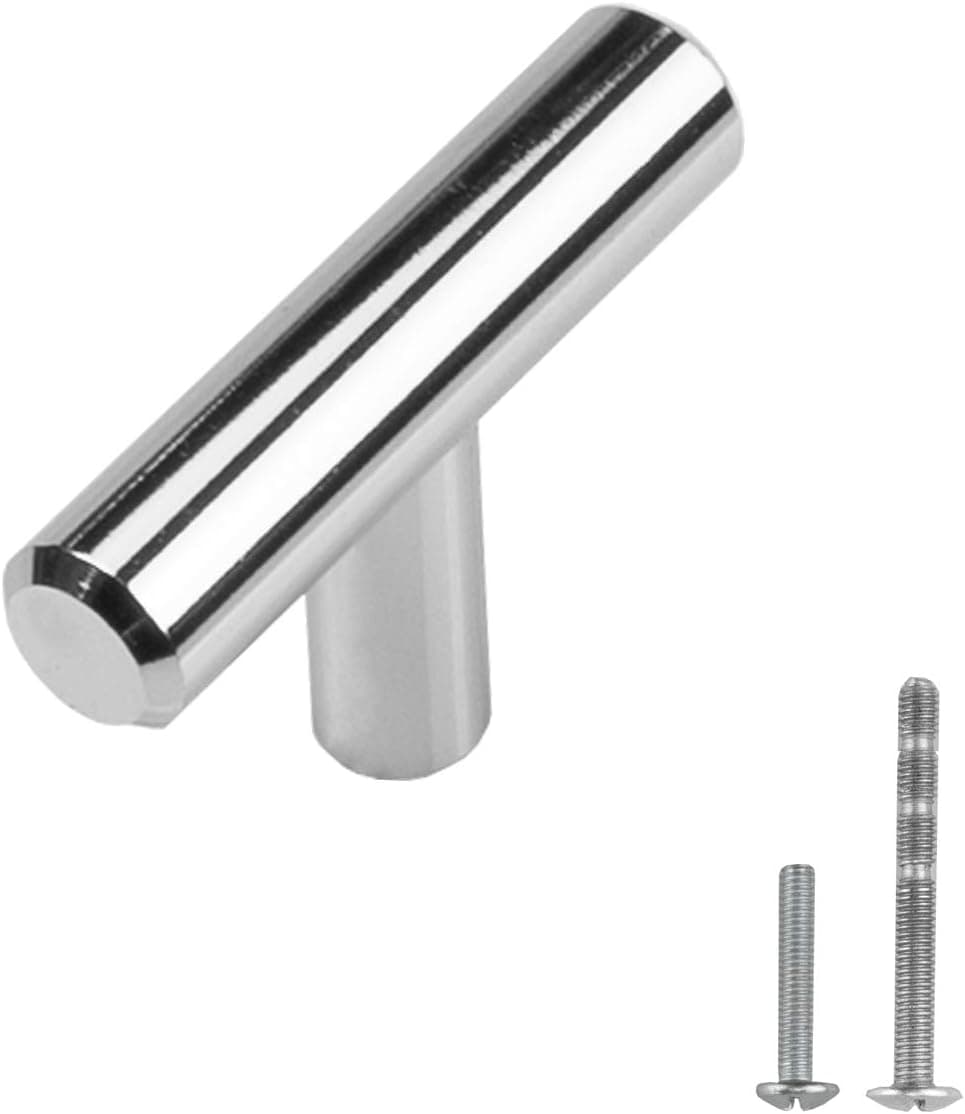 Modket 01-Series Solid Polished Chrome T Bar Handle — 2" Knob Modern Kitchen Cabinet Door Drawer Hardware/Dresser