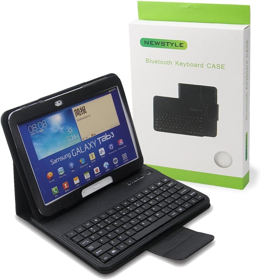 NEWSTYLE Black Ultra Slim 2mm Detachable Removable Bluetooth Keyboard Leather Case Cover For Samsung Galaxy Tab 3 10.1" 10.1 inch P5200 P5210 P5213 Tablet