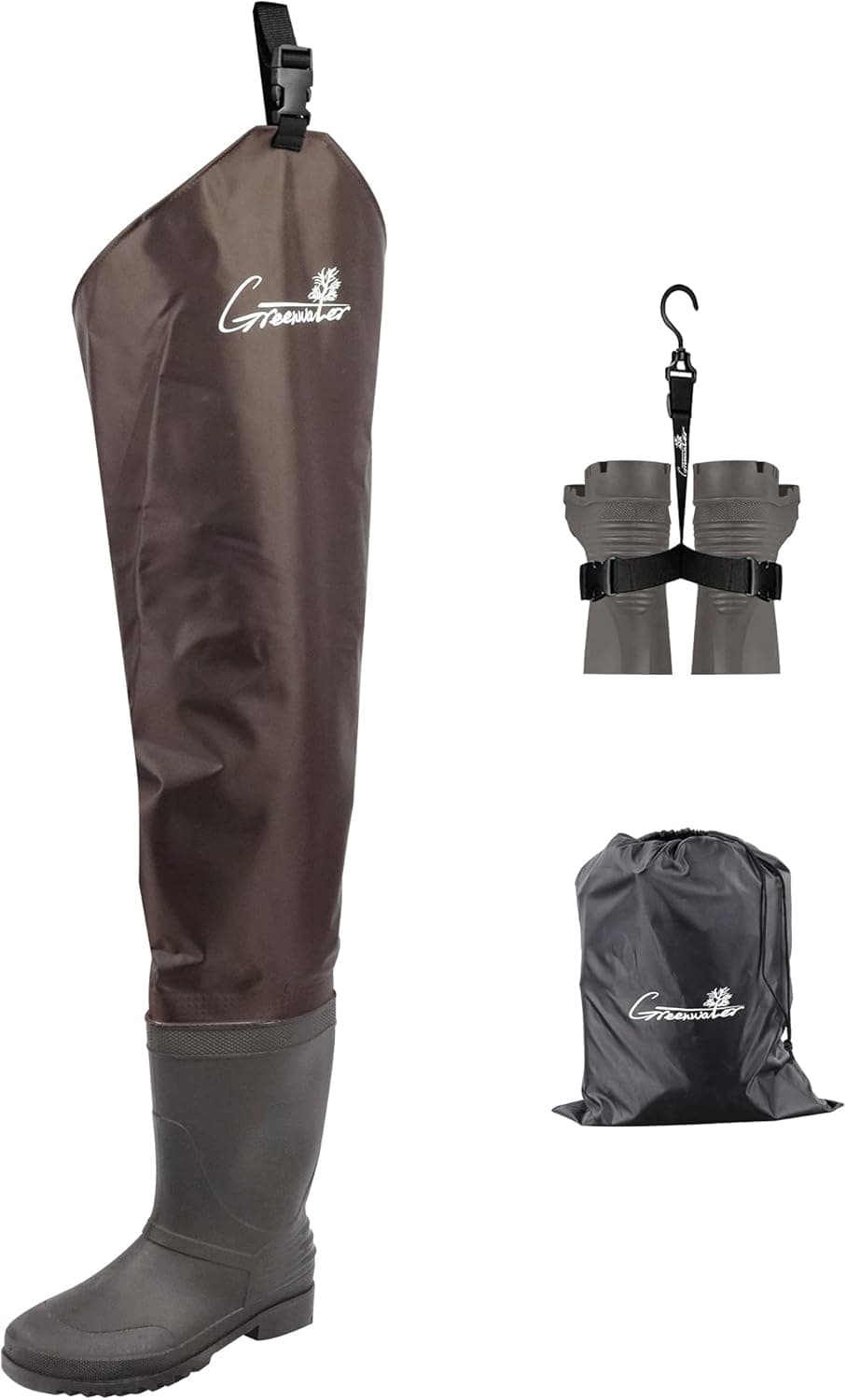 GREENWATER Hip Waders for Men Women with Boots Waterproof,2-Ply PVC/Nylon Adult Bootfoot Hip Waders with Cleated for Fishing & Hunting (Brown, M7/W9)