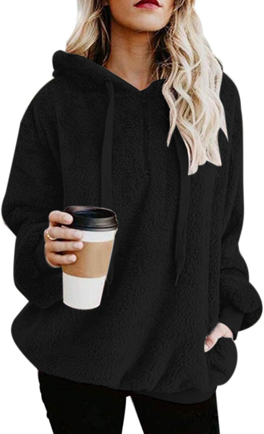 Century Star Women's Fuzzy Hoodies Sport Pullover Hoodie Athletic Cozy Oversized Pockets Hooded Sweatshirt Fleece Hoodies
