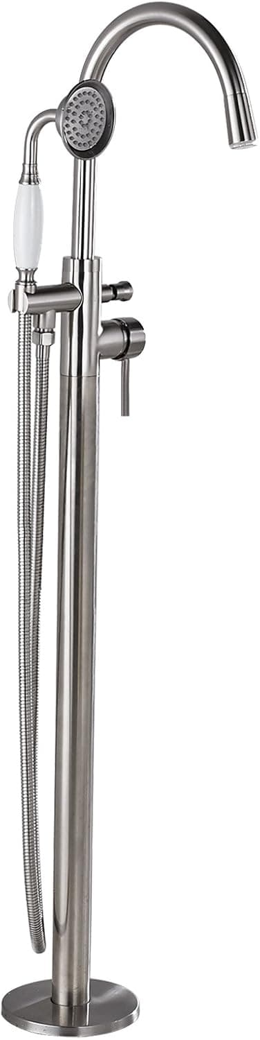 Votamuta Stainless Steel Bathroom Tub Filler Floor Mounted Bathtub Shower Mixer Tap LED Spout with Handheld Sprayer Head,Brushed Nickel