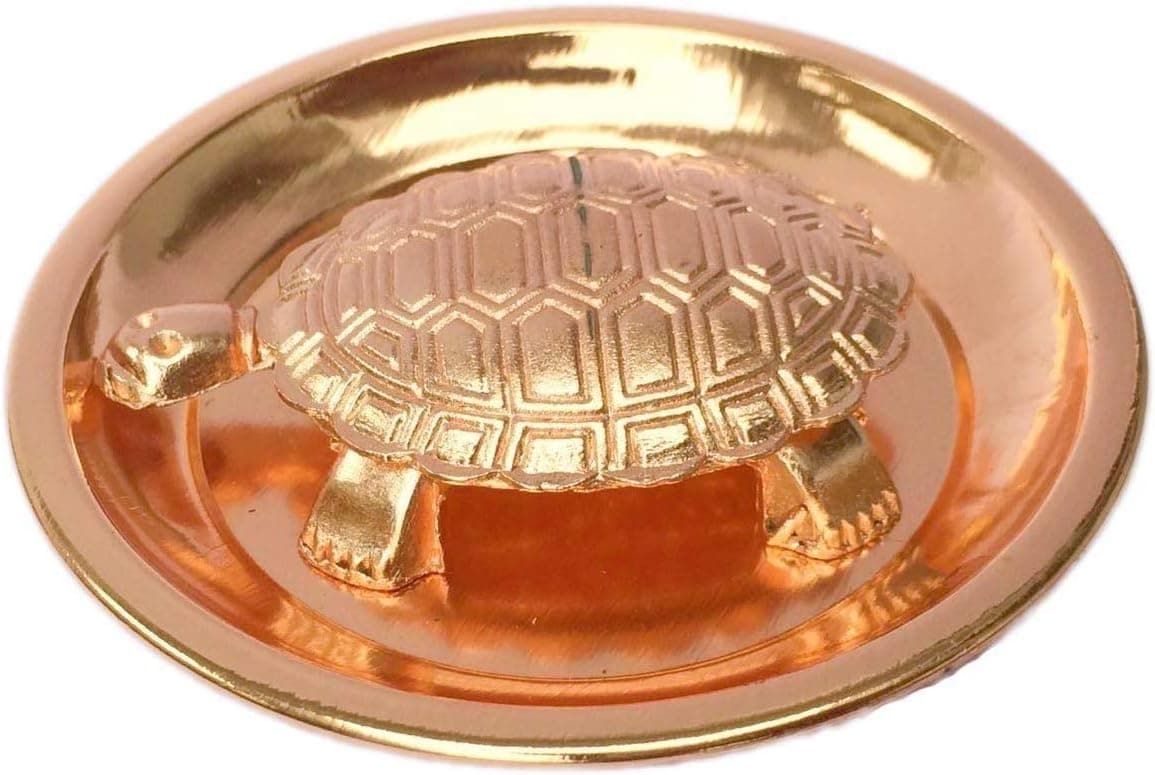 Gifts Planet Feng Shui Pure Copper 1.5" Tortoise with 2.25'' Diameter Water Plate Vastu Living Positivity Good Luck & Longevity Home, Office Decor Gift Items
