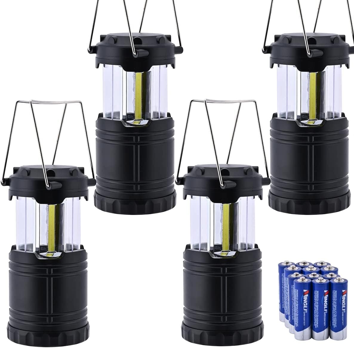 yikosam 4 Pack LED Camping Lanterns, Battery-Powered Lantern, Collapsible 360 Illumination, Super Bright Portable Emergency Lights for Hurricane Outdoor Hiking Power Outage