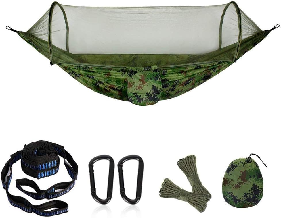 Camping Hammock Portable Hammock with Net Double Hammock with Parachute Fabric 115" 55" Hammock Net for 2 Persons Tree Tent Outdoors (Camouflage)