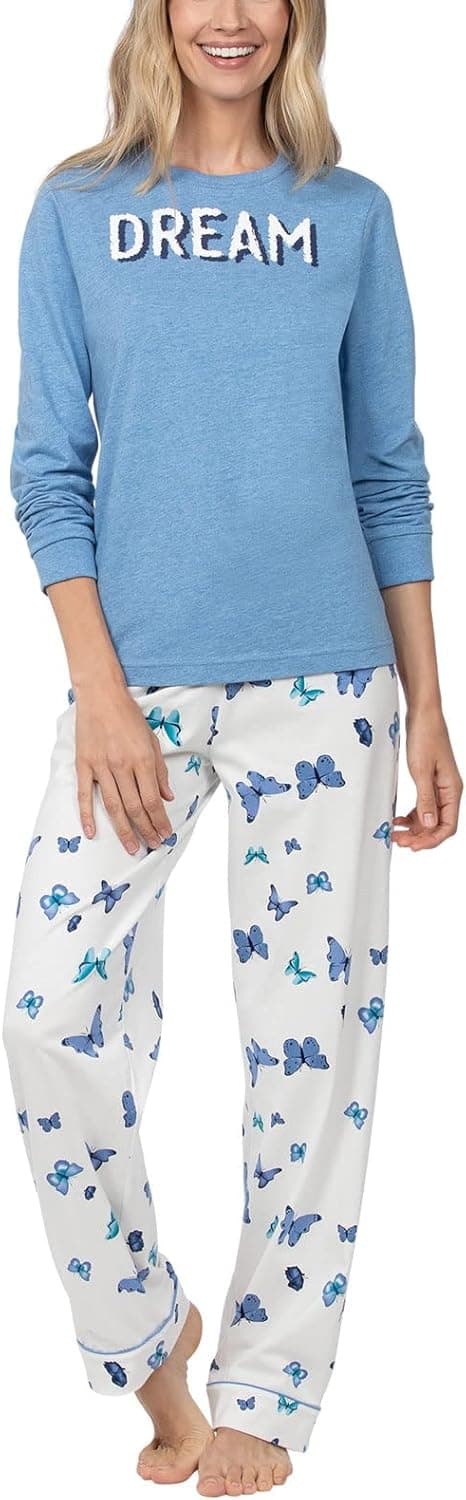 PajamaGram Ladies Pajamas - Womens Pajamas Set, Graphic Top, 100% Cotton