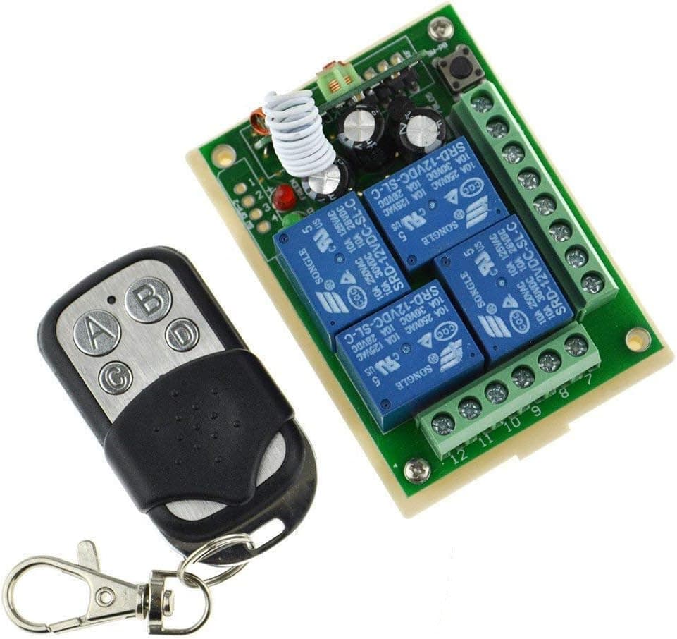 DC 12V One Transmitter 4 Channel Relay Wireless Remote Control Switch Metal Transmitter