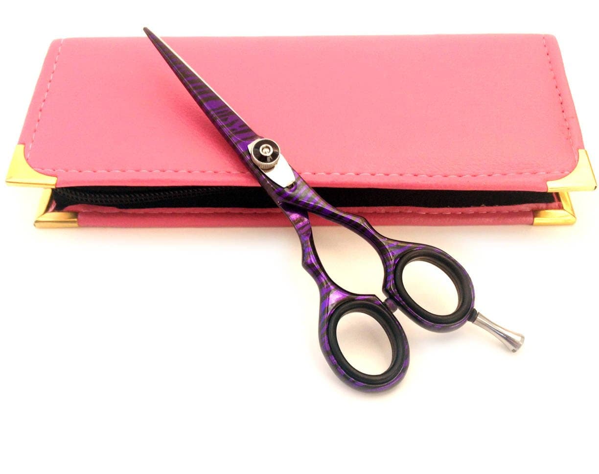 Professional Hairdressing Scissors Hair Cutting Shears Barber Salon Styling Scissors 5.5" Japanese Steel with Case Purple Zebra
