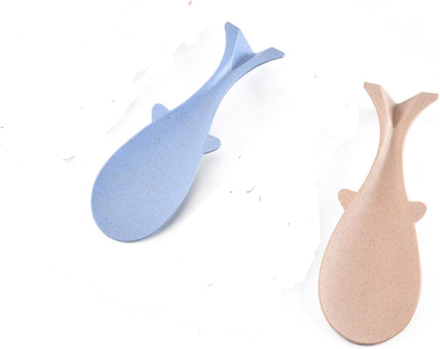Premium Wheat Straw Whale Shaped Standing Rice Spoons Non-Stick Rice Paddle Spoon Cooker Household Kitchen Scoop Tool,Blue and Beige