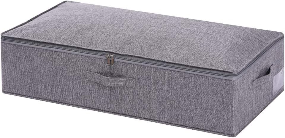 ANMINY Underbed Storage Bins Large Size Foldable Storage Bags Boxes Cubes Cotton Linen Closet Clothes Comforter Organizer Containers With Handles Zipper Lid PP Plastic Board - Gray, 30"x 15"x 7"