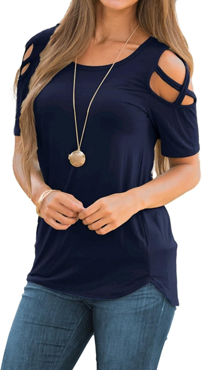 Uniboutique Womens Cold Shoulder Short Sleeve T Shirts Tops Blouses