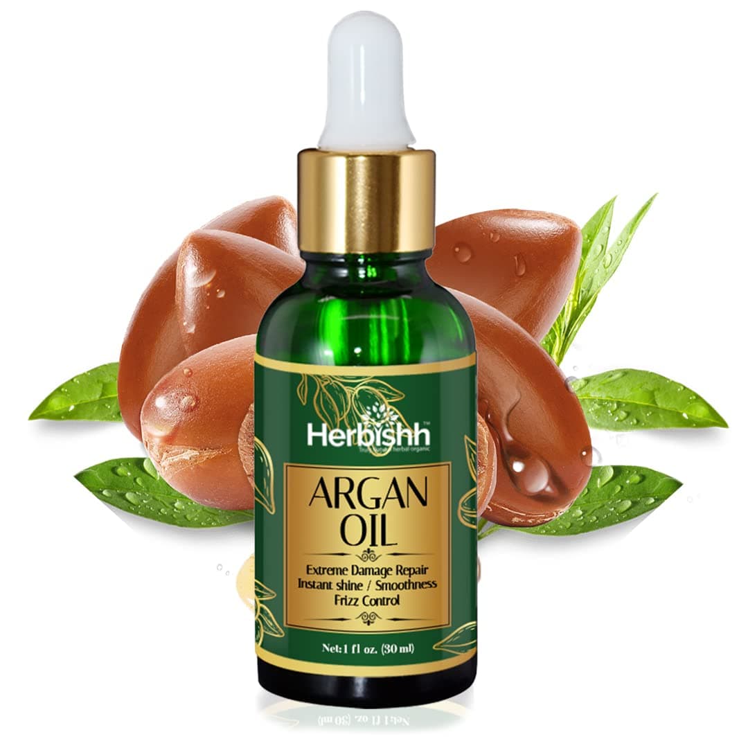 Herbishh Argan Oil for Hair – Deep Condition Hair Treatment Argan Oil – Ingredients Sourced from Morocco –Argan oil for Hair Frizz Control & Damage Repair –Nourishing Argan Oil Hair Serum 30ml