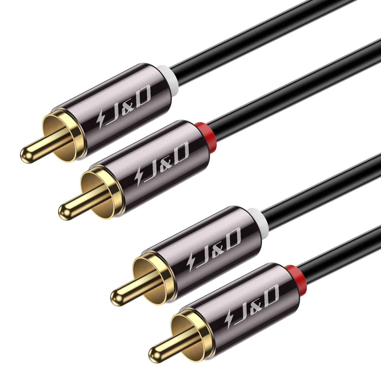 J&D 2 RCA M/M Stereo Audio Cable, Gold-Plated 2RCA Male to 2RCA Male Copper Shell Auxiliary Audio Cord for Home Theater HDTV Amplifiers Hi-Fi Systems Speakers, RCA Audio Cables, 9 Feet