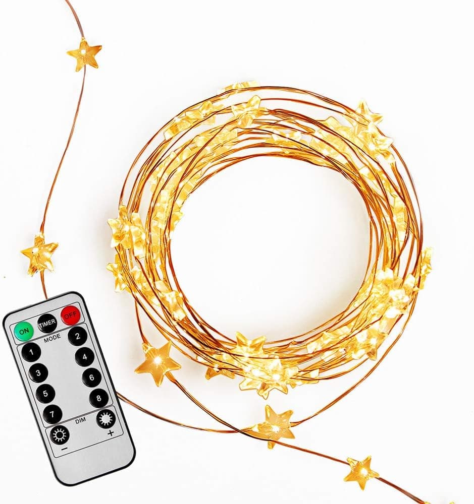 FAST DEER Fairy Lights 32ft with 100 LEDs, Remote Control LED Stars String Lights, Battery Operated, 8 Modes, Waterproof Outdoor & Indoor Decorative Lights for Bedroom, Garden, Parties (32ft)