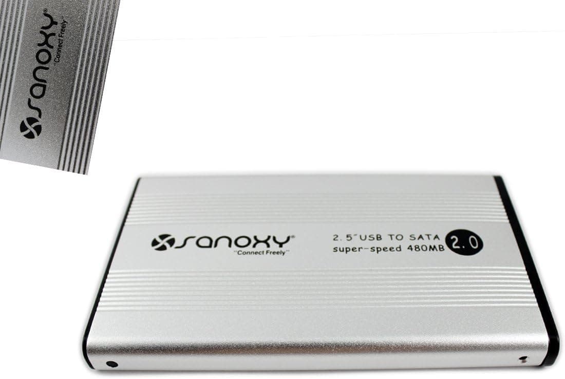 SANOXY USB 2.0 External 2.5-Inch HDD Enclosure Case for Laptop, PC, Mac (SATA SILVER)