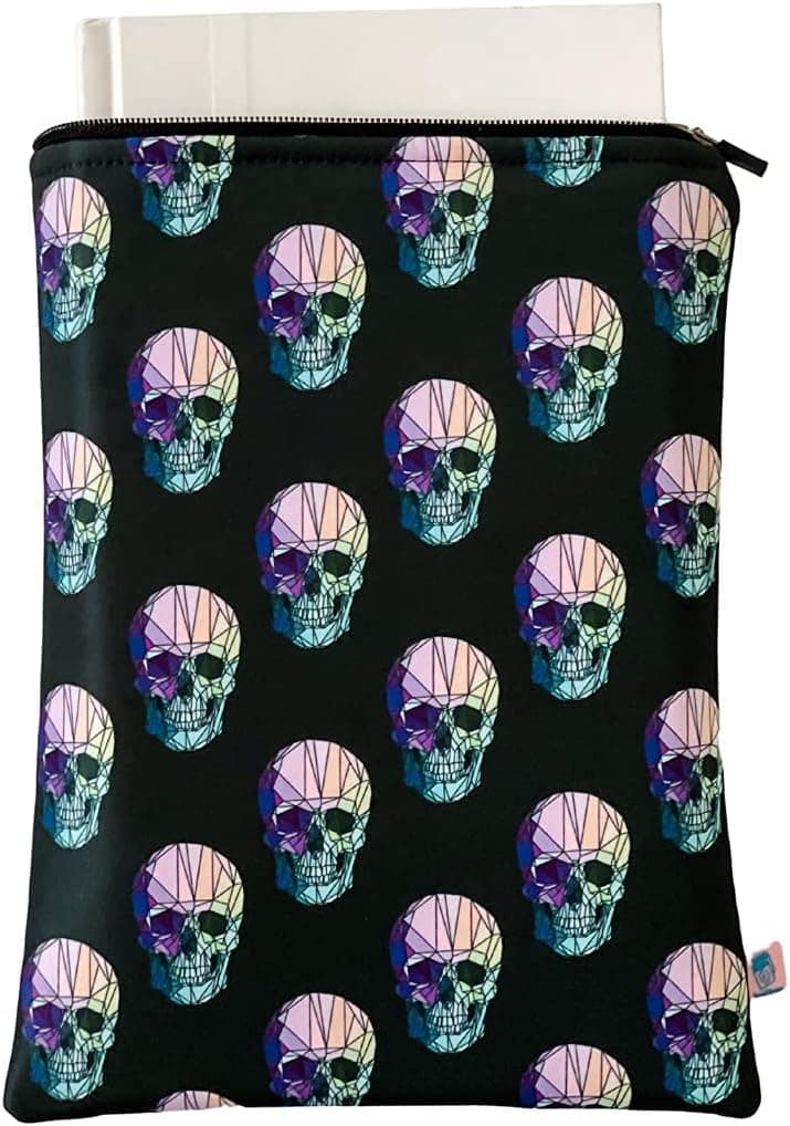 Book Beau - Geo Skullz Book Sleeve with Zipper, Water and Stain Resistant, Sizes to Fit Hardback, Paperback and More