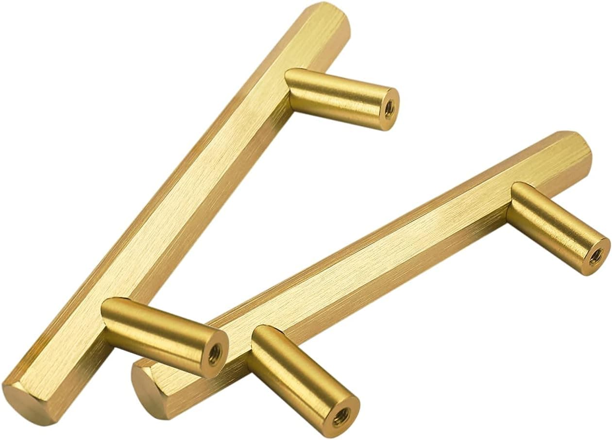 Solid Brass Drawer Pulls 3 inch Kitchen Cabinet Hardware - goldenwarm Modern Cabinet Door Handles Aluminum Alloy Pulls for Dresser Furniture, 25 Pack