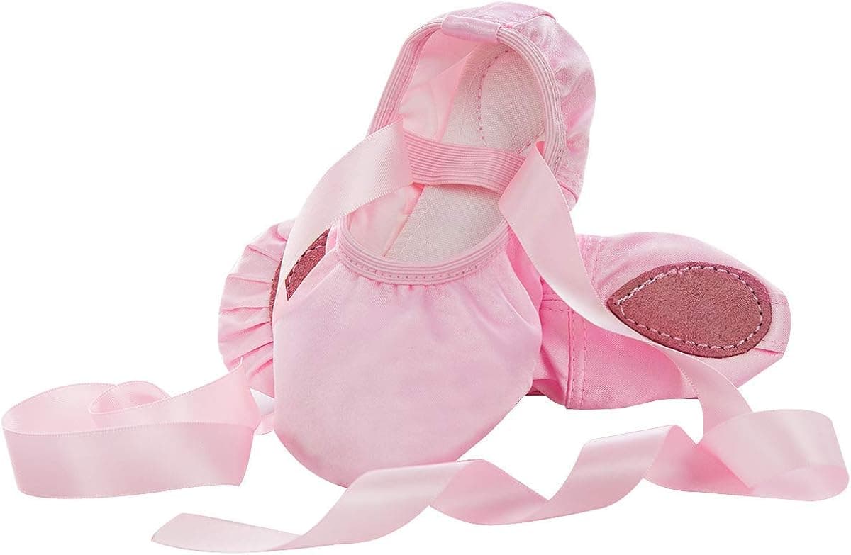 iCKER Girls Pink Ballet Dance Shoes Split Sole with Satin Ballet Slippers Flats Gymnastics Shoes BA01(Toddler/Little Kid/Big Kid)