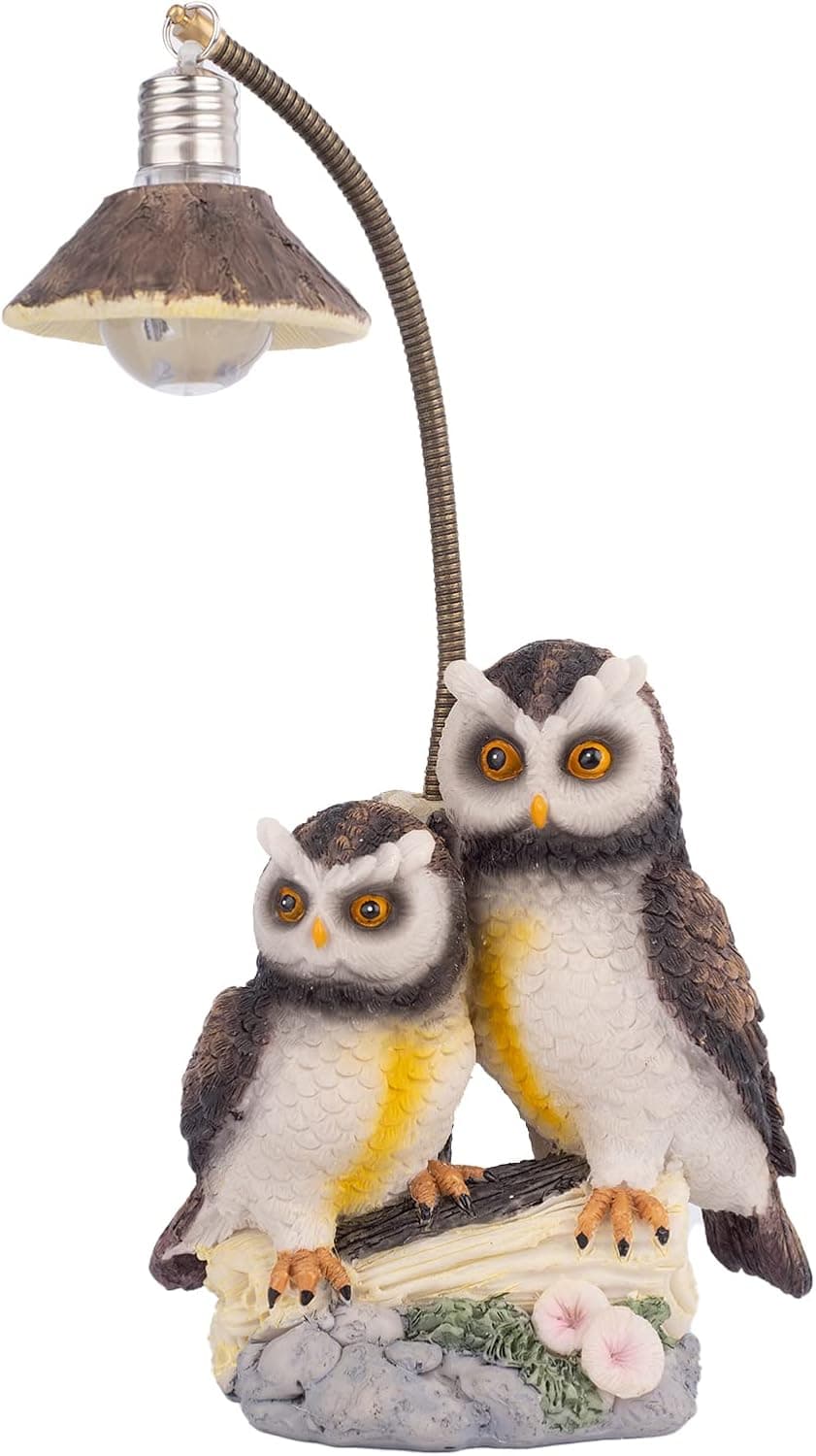 ZJNDJL Resin Owl Sculpture Statue with Night Light, 9" Creative Ornaments Home Decoration Office Desktop Furnishing Crafts Gifts for Friend Family Animal Lovers Birthday Present (Gray+White, Pair)