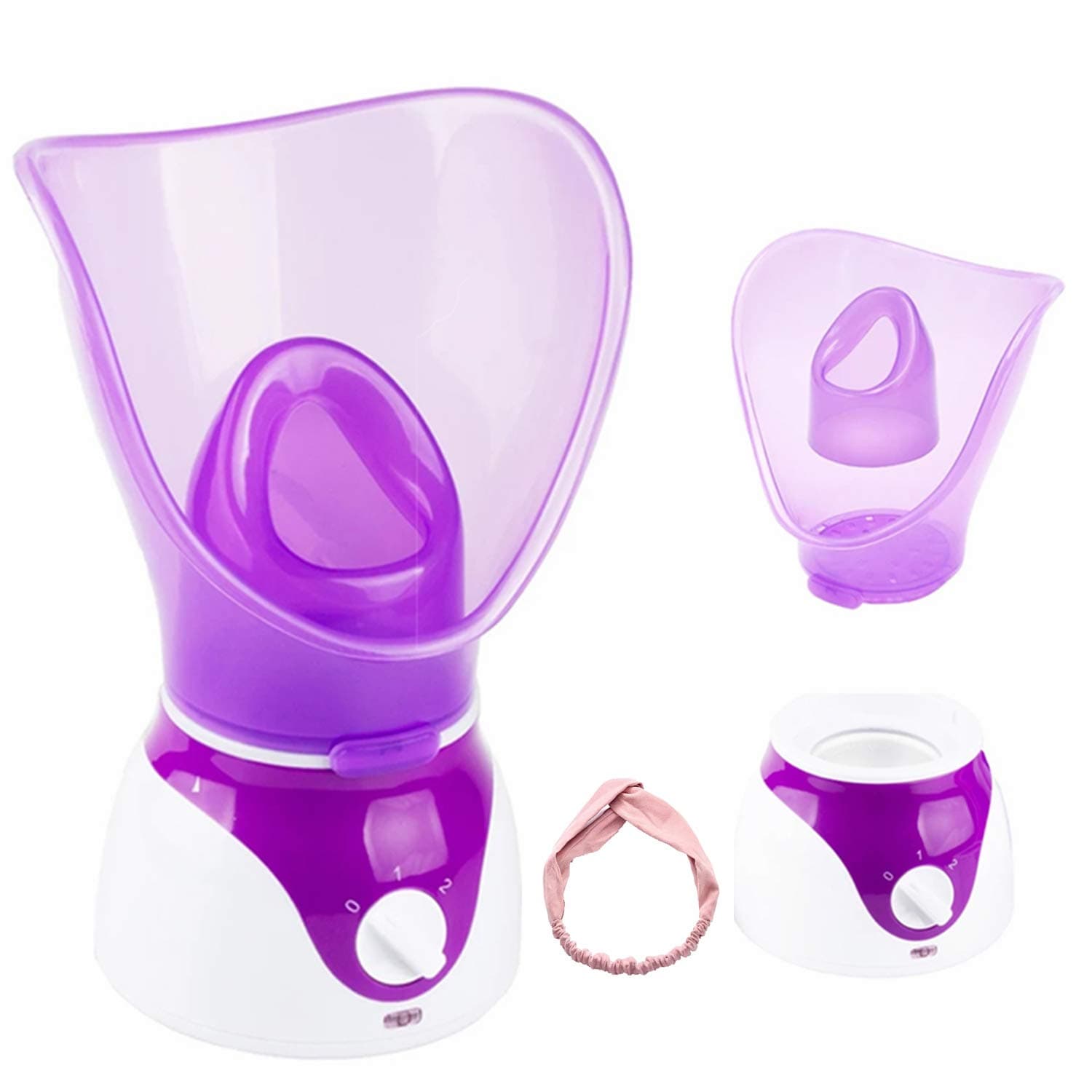 Facial Steamer Warm Mist Steam Deep Cleaning Facial Cleaner Nasal Steamer Professional Sauna Spa,Hydrate The Skin and Extract Blackheads Moisturizing Spray Machine with Hair Band (Purple)