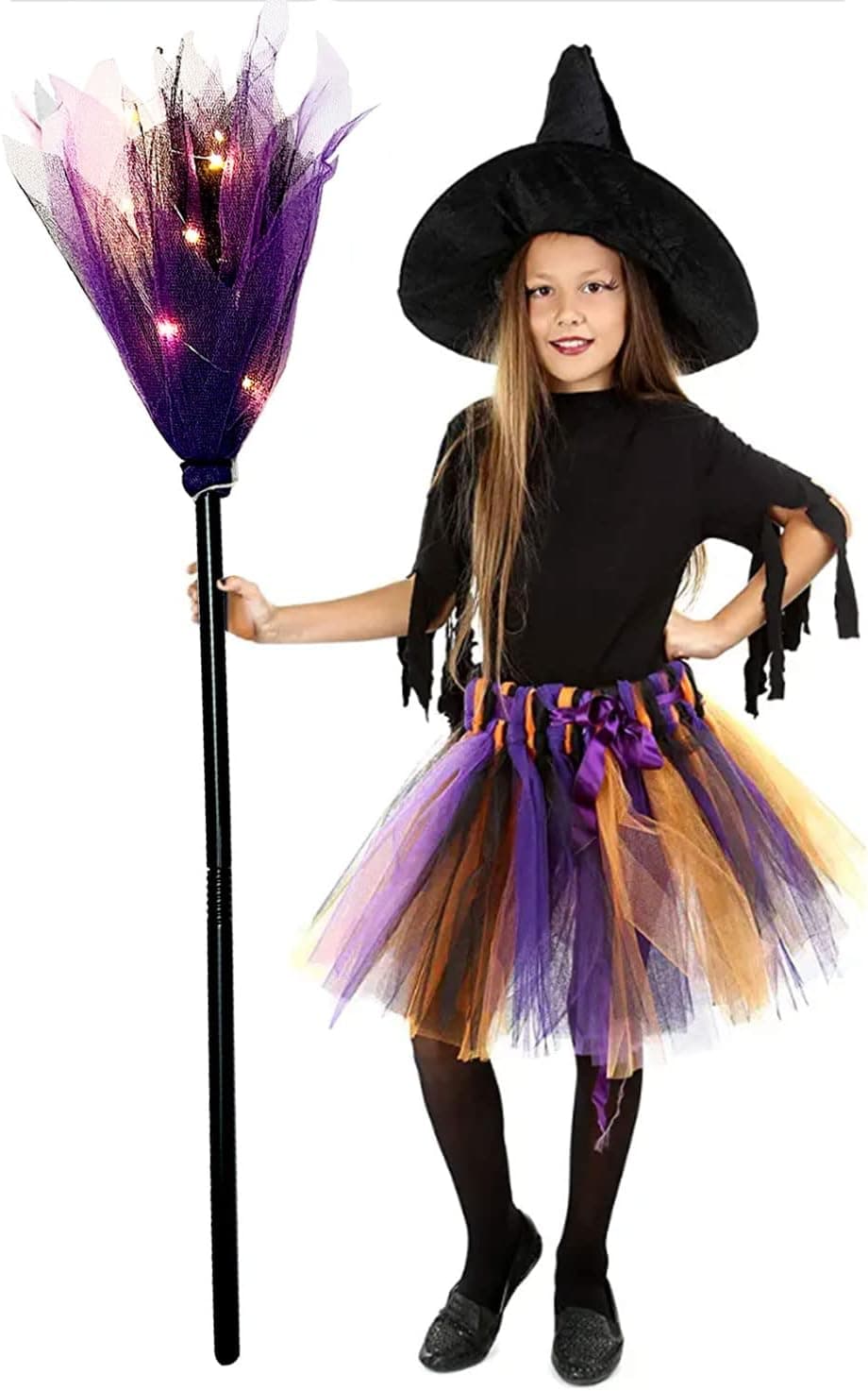Halloween Witch Broom, LED Lighted Plastic Witch Broomstick, Purple Glow in the Dark Witch Broom, Halloween Party Decoration Dress Up Cosplay Props Costume Accessory