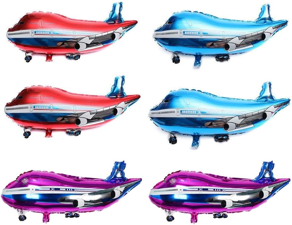 SUSHAFEN 6Pcs 82cm/32inches Airplane Balloons Inflatable Aircraft Toy Airplane Foil Balloon Flying Plane Shape Balloons for Kids Birthday Party Supplies Home Decoration-Red,Blue,Rose