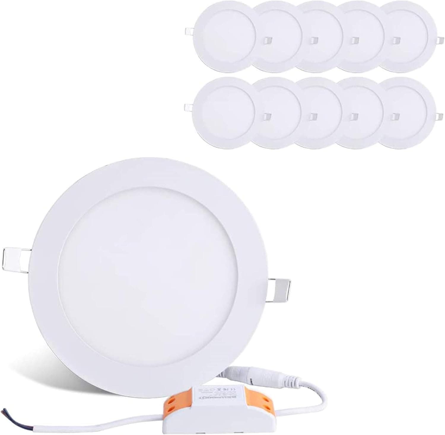 12W 6-inch Ultra-Thin Round LED Recessed Ceiling Panel Down Light Lamp with Driver, 1,000 Lumens, 80W Incandescent Equivalent, 6000K (Cool White), Home, Office, Commercial Lighting Pack of 10