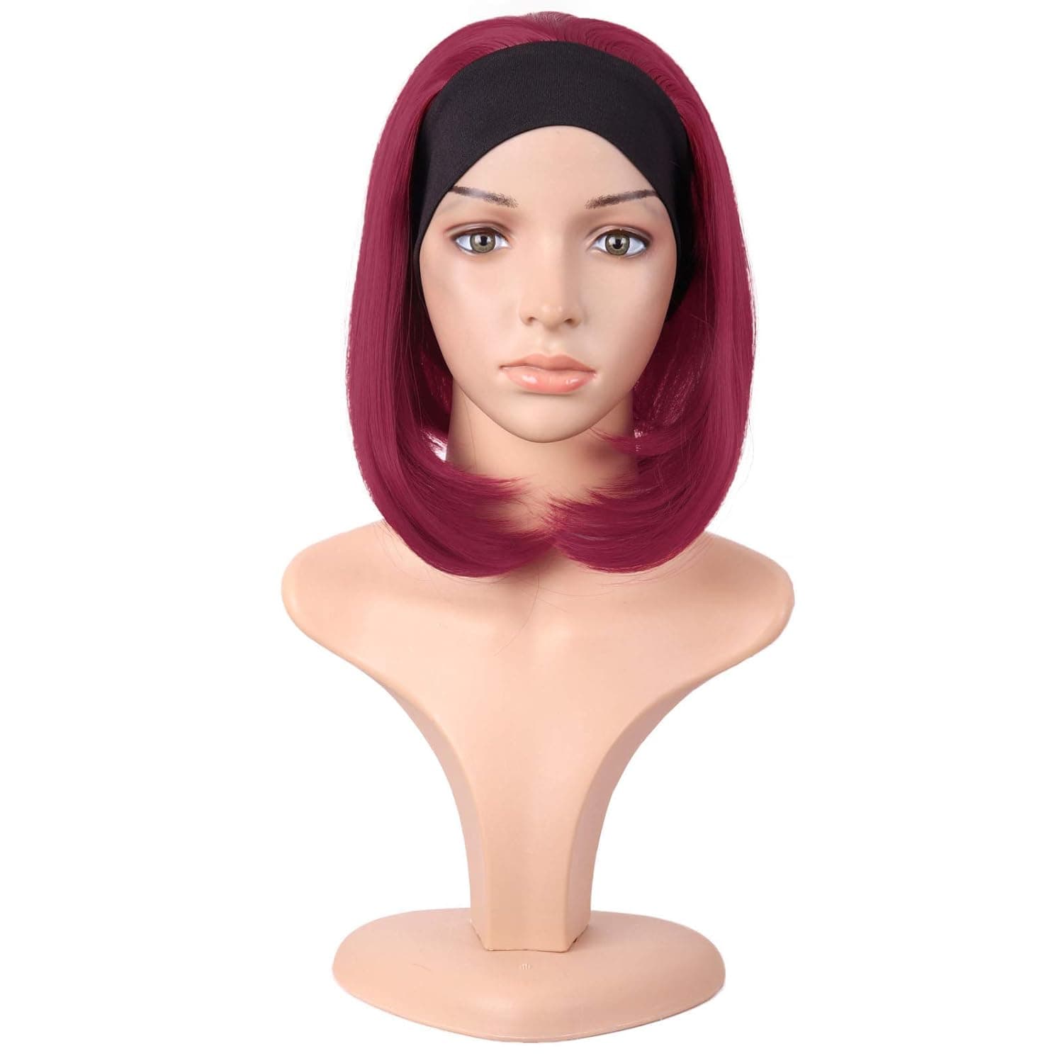 MapofBeauty 12 Inch/30 cm Fashion Straight Short Bob Synthetic Fiber Hair Headband Wig (Red)