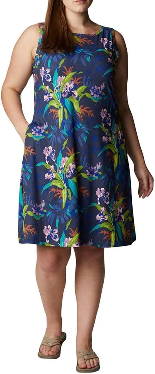 Columbia Women’s Chill River Printed Dress, Moisture Wicking, Sun Protection, Lapis Blue/Magnolia Print, X-Large