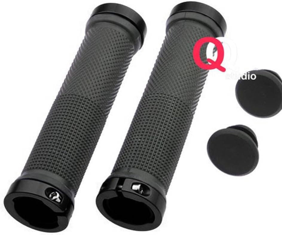 QQ Studio 2X Black Ended Metallic Alloy Straight Style Bike Grips Covered by Comfy Textured Non-Slip Rubber Includes End Fittings Fits Many Normal BMX Trick Bikes