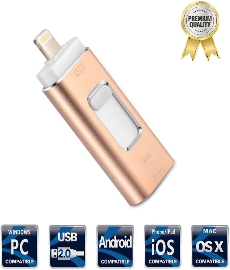 USB Flash Drives for iPhone 32GB Pen-Drive Memory Storage, 3 in 1 Jump Drive Lightning Memory Stick External Storage, Memory Expansion for Apple iOS Android Computers (Gold)