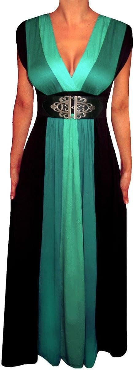 Funfash Plus Size Women Black Green Slimming Empire Waist Maxi Dress Made in USA