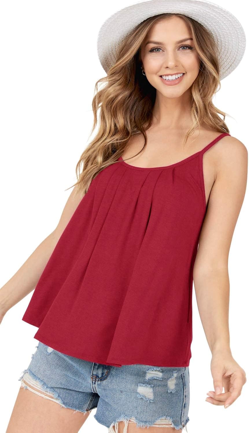 iliad USA 8056 Women's Sleeveless Pleated Cami Tank Tops