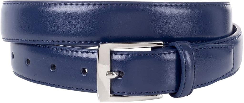 Sportoli Mens Classic Genuine Leather Metal Buckle Uniform Casual or Dress Belt - Navy (42)