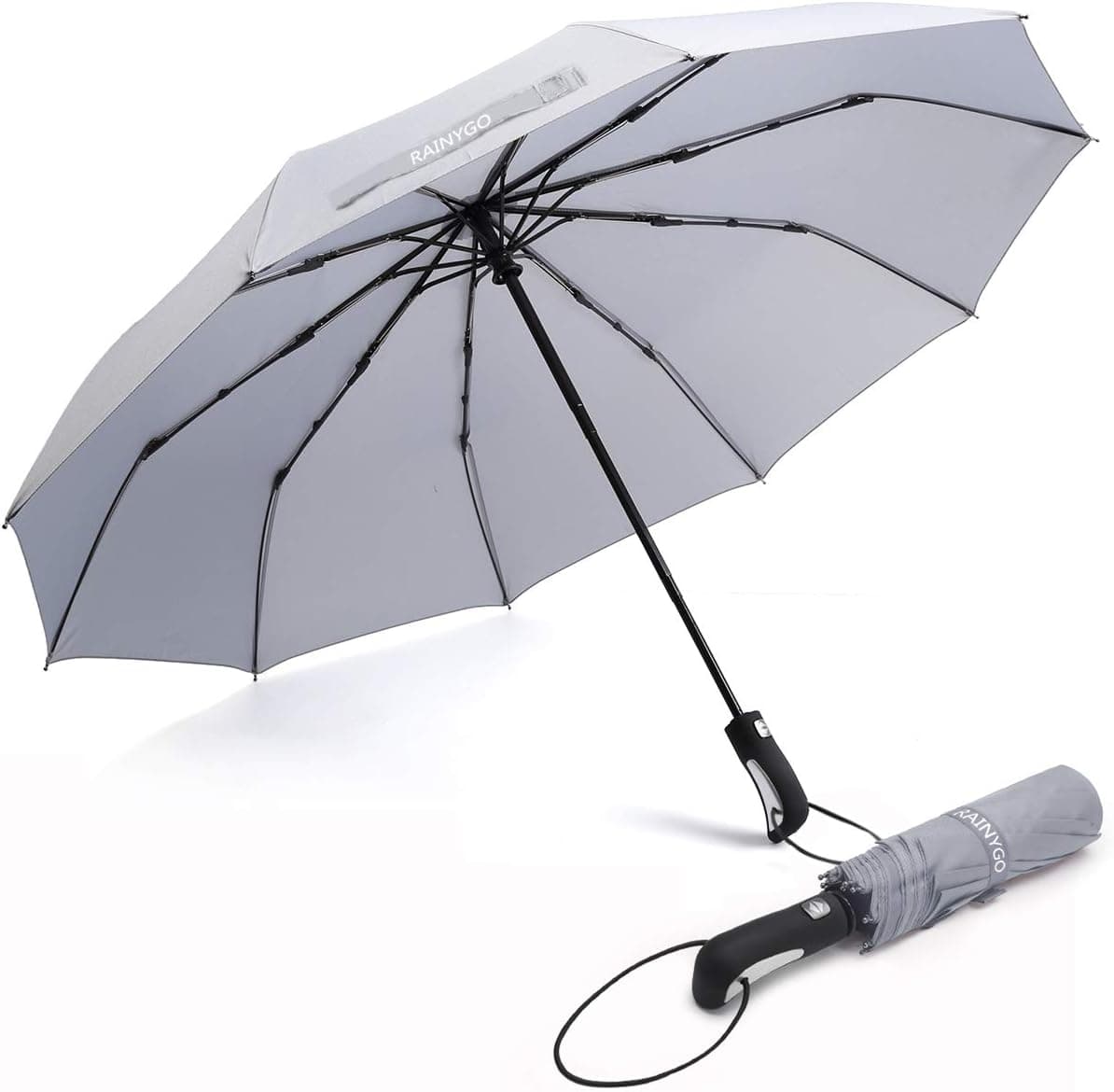 RAINYGO Umbrellas Travel Folding Automatic Umbrella Strong Windproof Compact 210T 10 Ribs Light Weight Auto Open Close