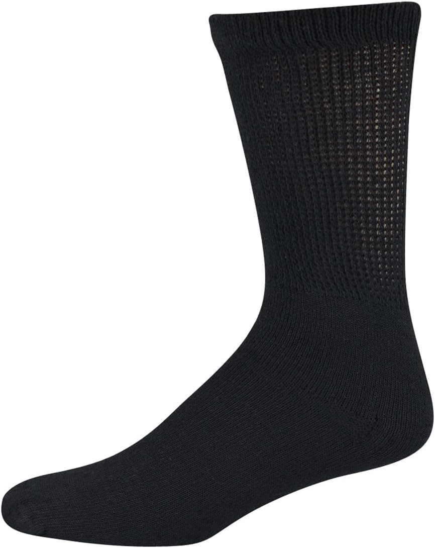 Cotton Plus Men's Diabetic Socks Crew Black 6 Pair