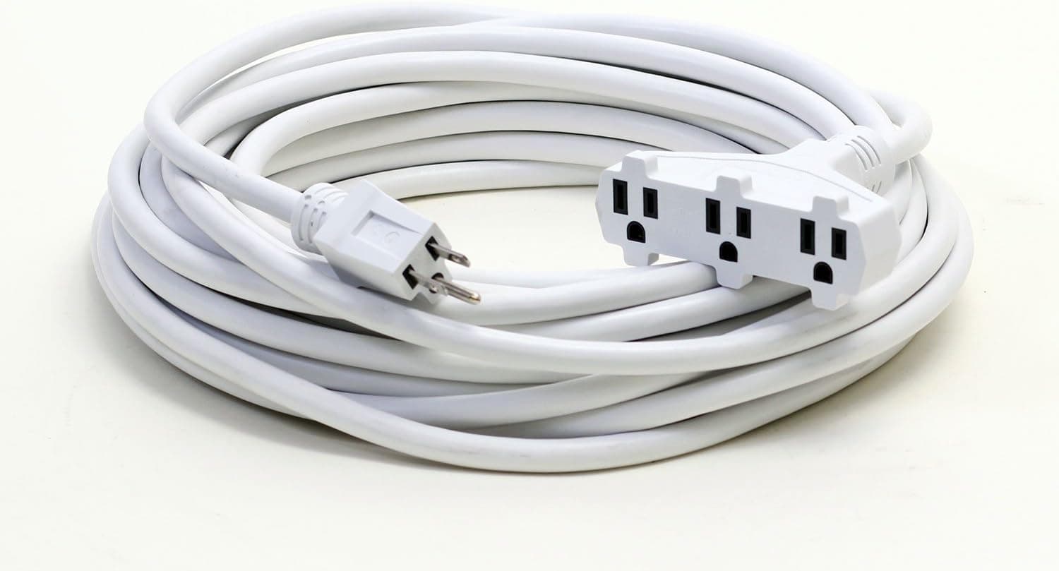 50-Foot 12/3 Heavy Duty Outdoor White Triple Tap Extension Cord - Your Name on Cord