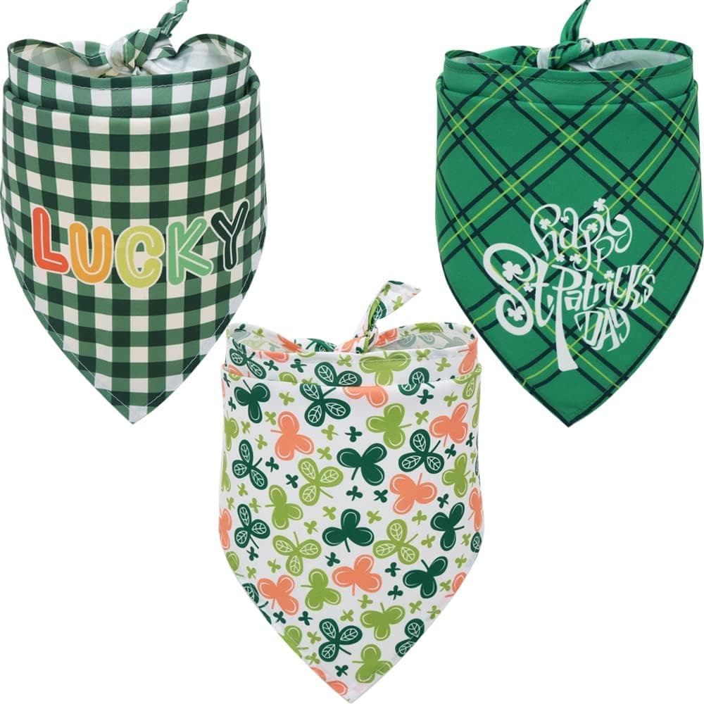 St. Patrick's Day Dog Bandana Triangle Bib Scarf Accessories Green Plaid for Dogs Cats Pets