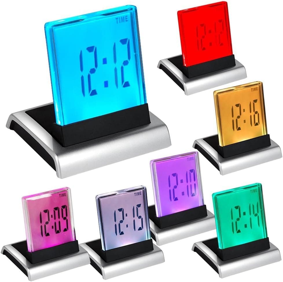 EkitMall 7 LED Change Colour Digital LCD Alarm Clock with Thermometer Calendar Snooze Clock