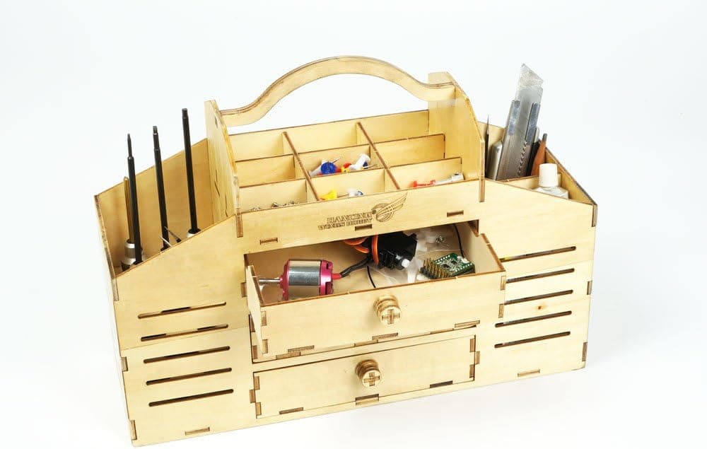 Multipurpose Plywood Tool Storage Organizer with Drawer, DIY Wooden Toolbox Craft Kit for Self-Assembly, Portable Wood Tool Chest with Handle for Carrying Screws, Spanners, Scissors, R/C Parts